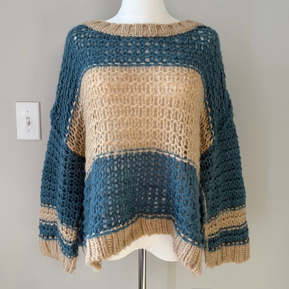 Free People Wool Blend Loose Knit Striped Sweater